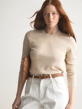 Quince cotton cashmere blend oatmeal crewneck lightweight sweater